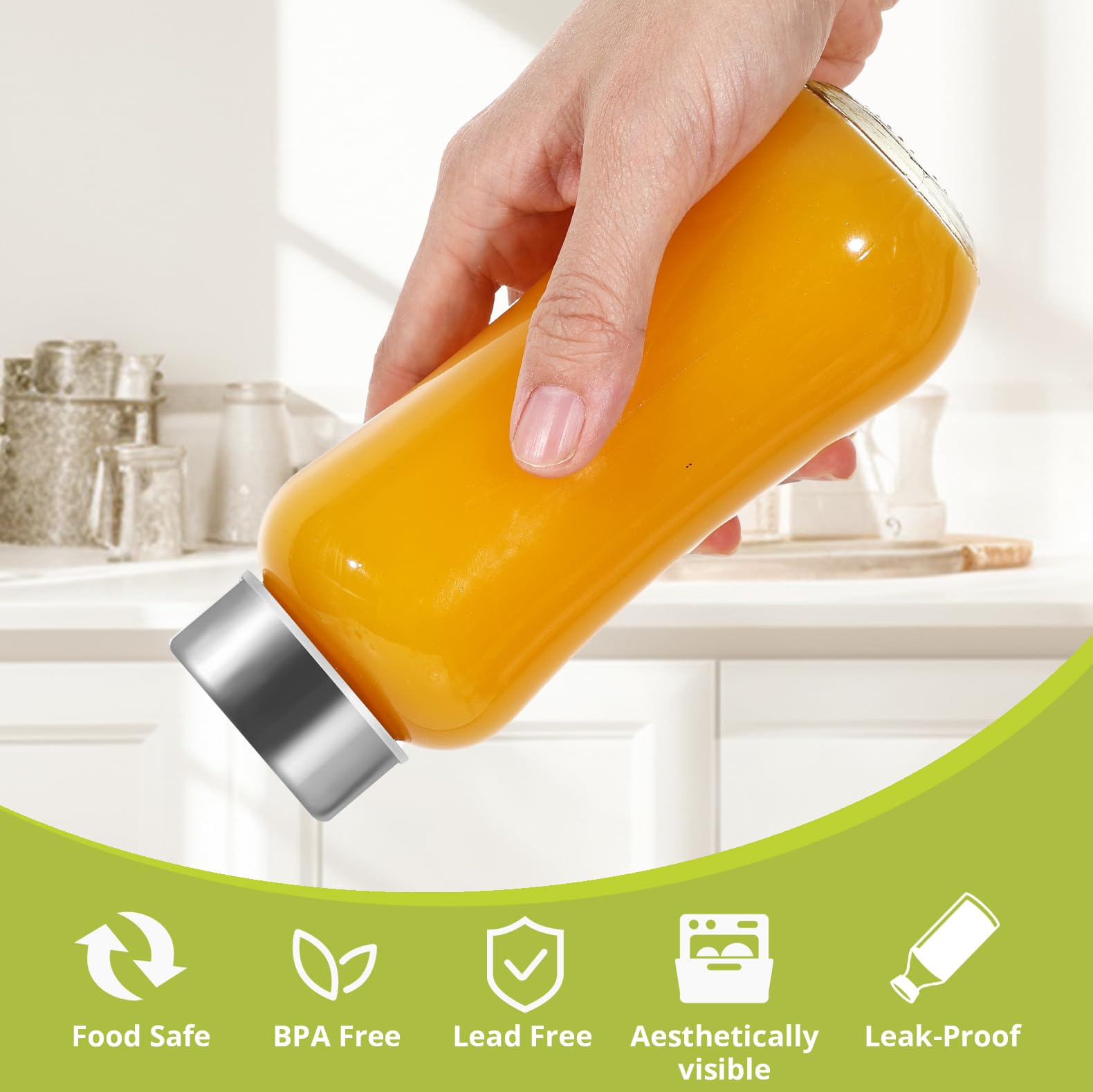 LIMILI Glass Bottles With Stainless Steel Lids, 300/350/750/1000ML Water Bottles, Leak Proof Reusable Drinking Bottles for Hot Cold Drinks, Work, Gym, Home