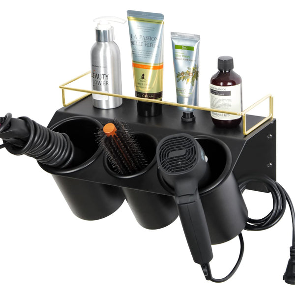 J JACKCUBE DESIGN Hair Dryer Holder Wall Mount Bathroom Vanity Hair Styling Care Tool Accessories 3 Cups Storage Organizer Caddy with Shelf Steel