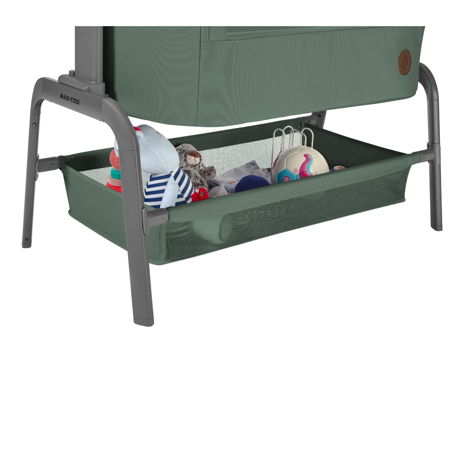 Maxi-Cosi Iora Co-Sleeper Crib, Foldable Baby Bedside Crib, 0–6 Months, max 9 kg, 4 Incline & 5 Height Positions, Easy Slide, Comfortable Mattress, Large Basket, Easy to Carry, Essential Grey