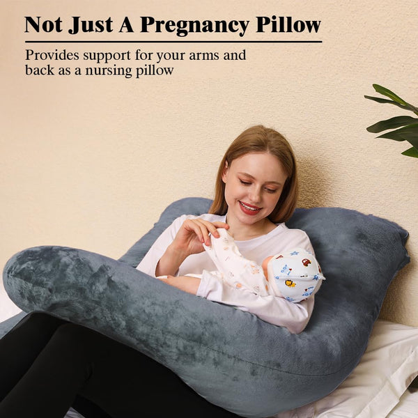 Chilling Home Pregnancy Pillows for Sleeping,U Shaped Maternity Pillow Pillow,55 inch Full Body Pillow Long Pillows for Sleeping, Maternity&Body Pillows for adults with Cover Velvet,Light Black