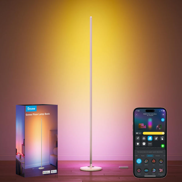 Govee LED Floor Lamp, RGBIC Modern Corner Lamp, Smart Standing Lamp with 61 Scene Modes,Music Sync, Black Corner Floor Lamp for Living Room, Bedroom