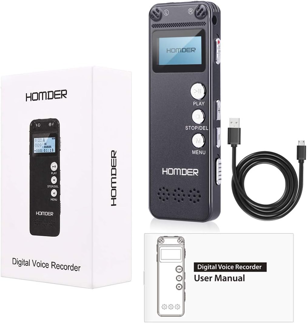 Digital Voice Recorder, Homder USB Professional Dictaphone Recorder with MP3 Player, Activated Rechargeable, Stereo HD Recording for Lectures (8GB)