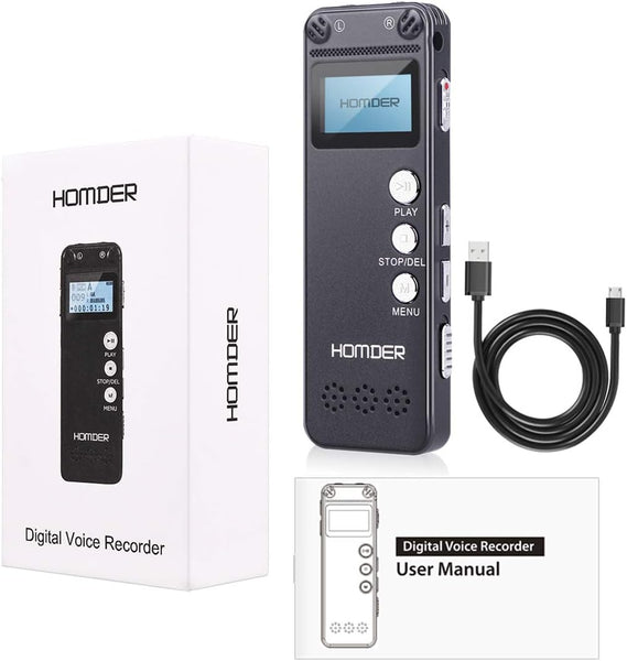 Digital Voice Recorder, Homder USB Professional Dictaphone Recorder with MP3 Player, Activated Rechargeable, Stereo HD Recording for Lectures (8GB)