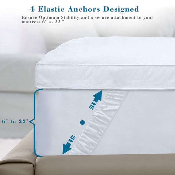 Threads For Bed Extra Thick Mattress Topper Double Bed 100% Cotton Cover, Soft Mattress Bed Topper Pad with Elastic Anchor Corner Straps, Baffle Box