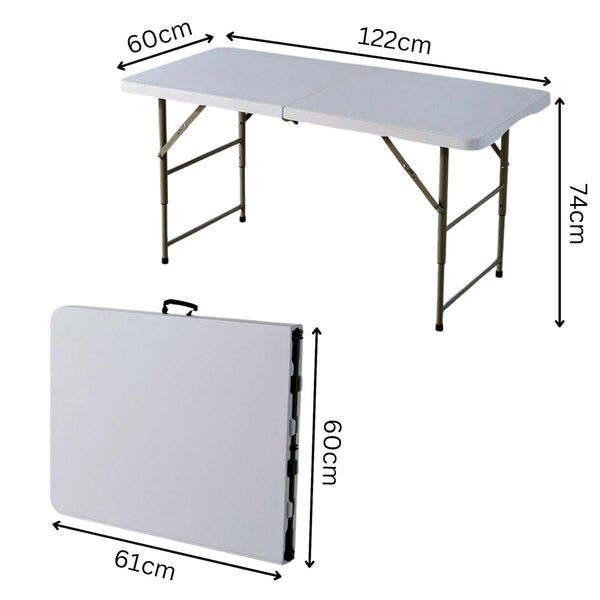 Home Source Folding Table Trestle Camping Party Picnic BBQ Stall Garden Indoor Outdoor, Metal, White, 4ft