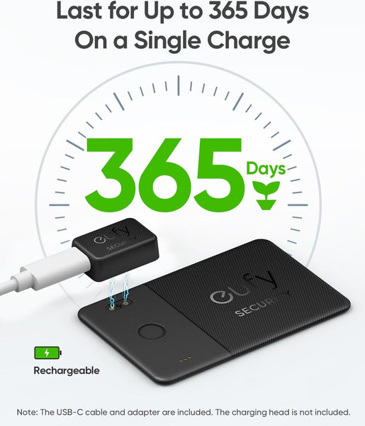 eufy Security SmartTrack Card E30 (Black, 1-Pack), Rechargeable, Works with Apple Find My (iOS Only), Bluetooth Tracker, Perfect for Wallet, Passport, and Laptop, Water Resistant