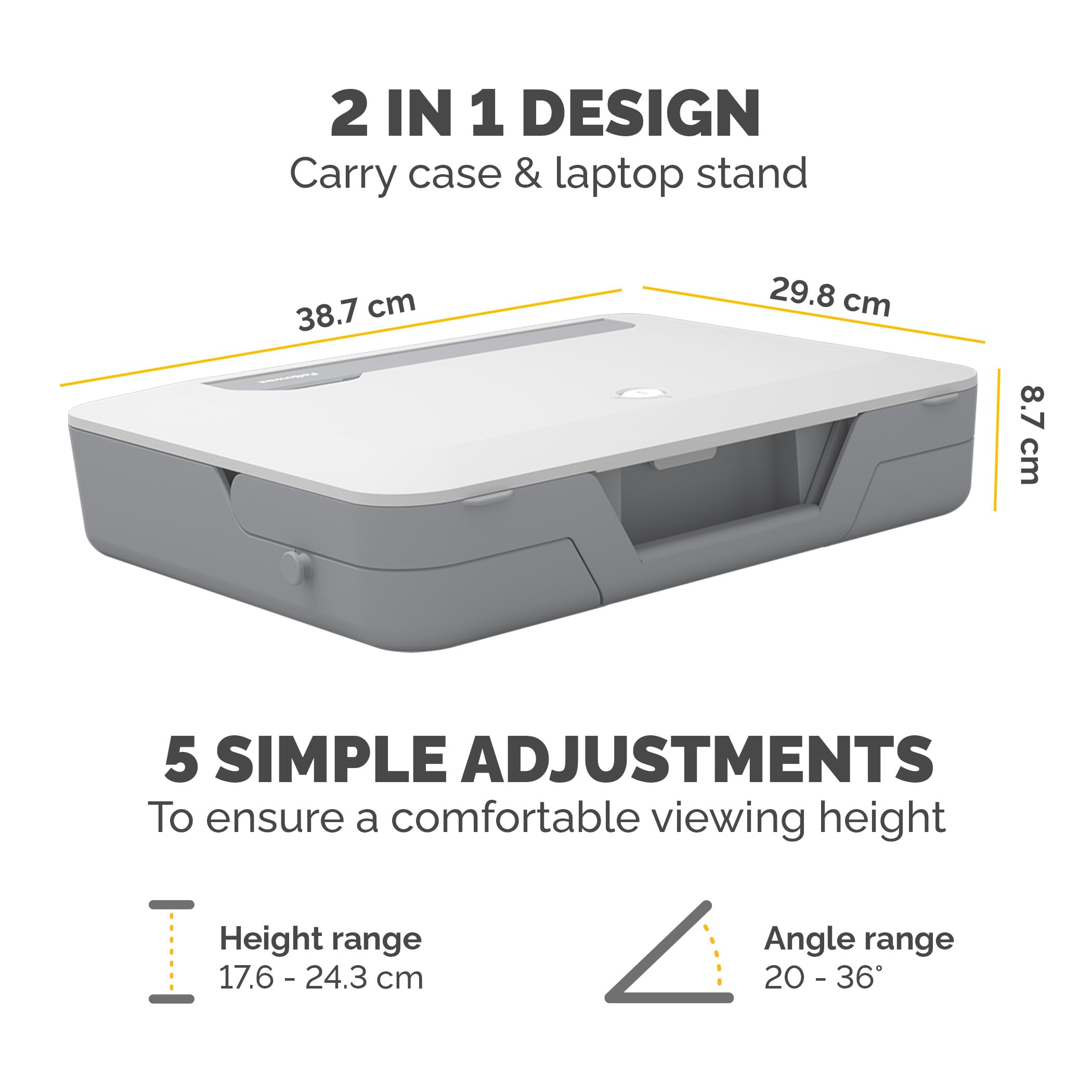 Fellowes Portable Laptop Stand Carry Case - Breyta 2-in-1 Design with 5 Height Adjustments - Ideal for Hybrid Work - 100% Recyclable - White