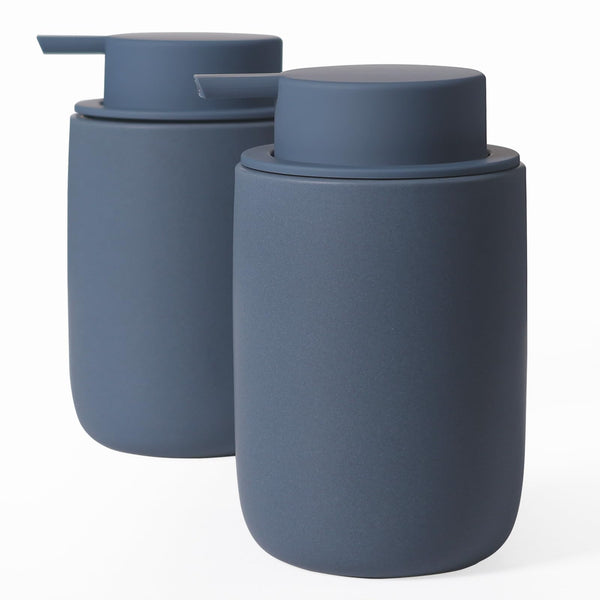 Autumnlife 2 Pack Soap Dispenser Set, Ceramic Hand Lotion Dispenser with Pump, Blue Liquid Dispenser with 8 Pcs Clear Stickers, Refillable Dish Soap