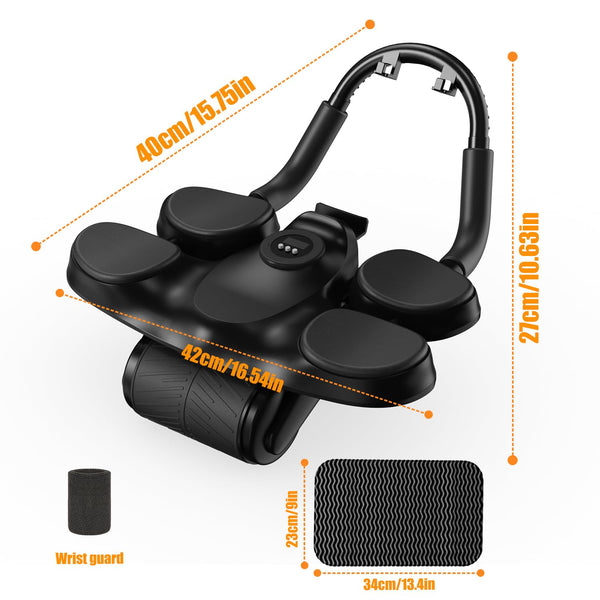 WLZP Ab Roller Wheel,1.5M Automatic Rebound Abdominal Wheel with Knee Mat & Timer, Ab Roller Exercise Wheel with Adjustable Elbow Support