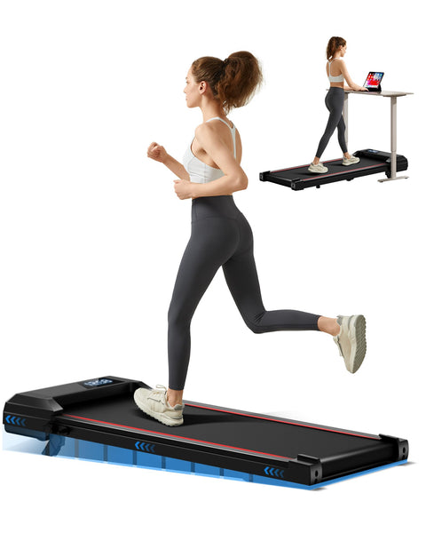 UMAY Walking Pad Treadmill with 9% Incline, Under Desk Treadmill with Diamond Pattern Running Belt, Lightweight Walking Running Electric Machine for Home Office with LED Display