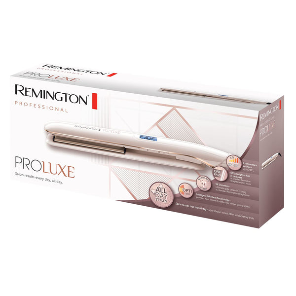 Remington Proluxe Ceramic Hair Straightener with Intelligent OPTIheat technology for heat where it matters - Pro+ setting at 185°C for healthier styling, 9 variable settings 150-230°C, S9100B