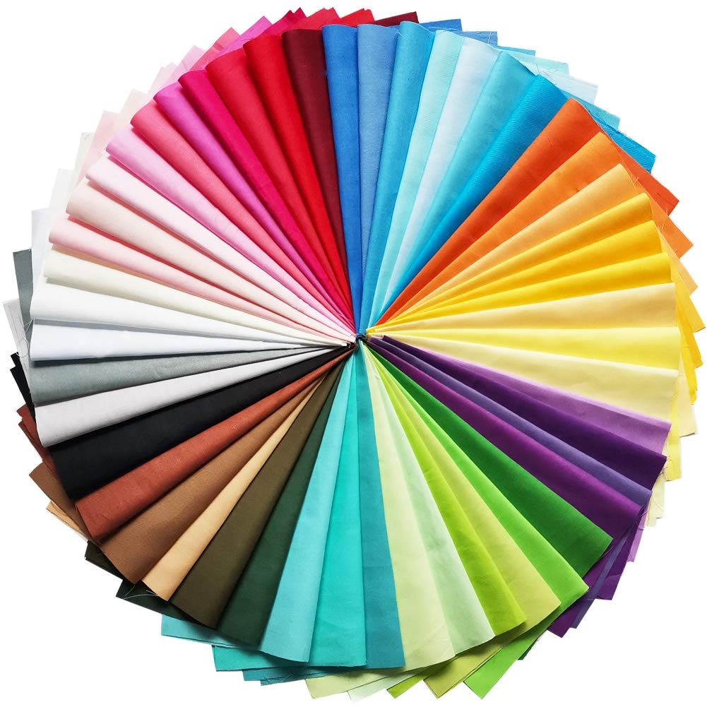 MIDUOLE Quilting Fabric, 50 Pcs Fat Quarter Fabric Bundles 8" x 8" (20cm?20cm) Solid Colors Pure Cotton, Precut Squares Sewing Quilting Patchwork
