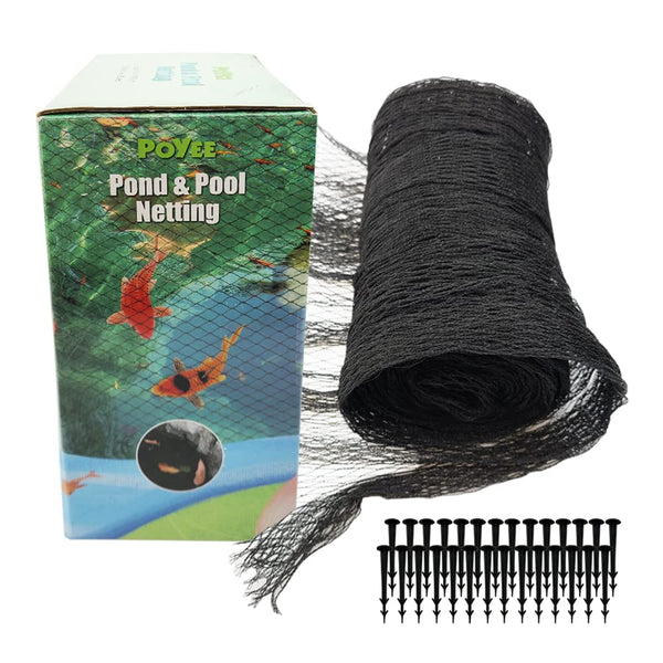 POYEE Pond Netting for Leaves 6m x 9m Pool Leaf Cover Net with Small Fine Mesh Protecting Koi Fish from Birds, Cats - Stakes Included