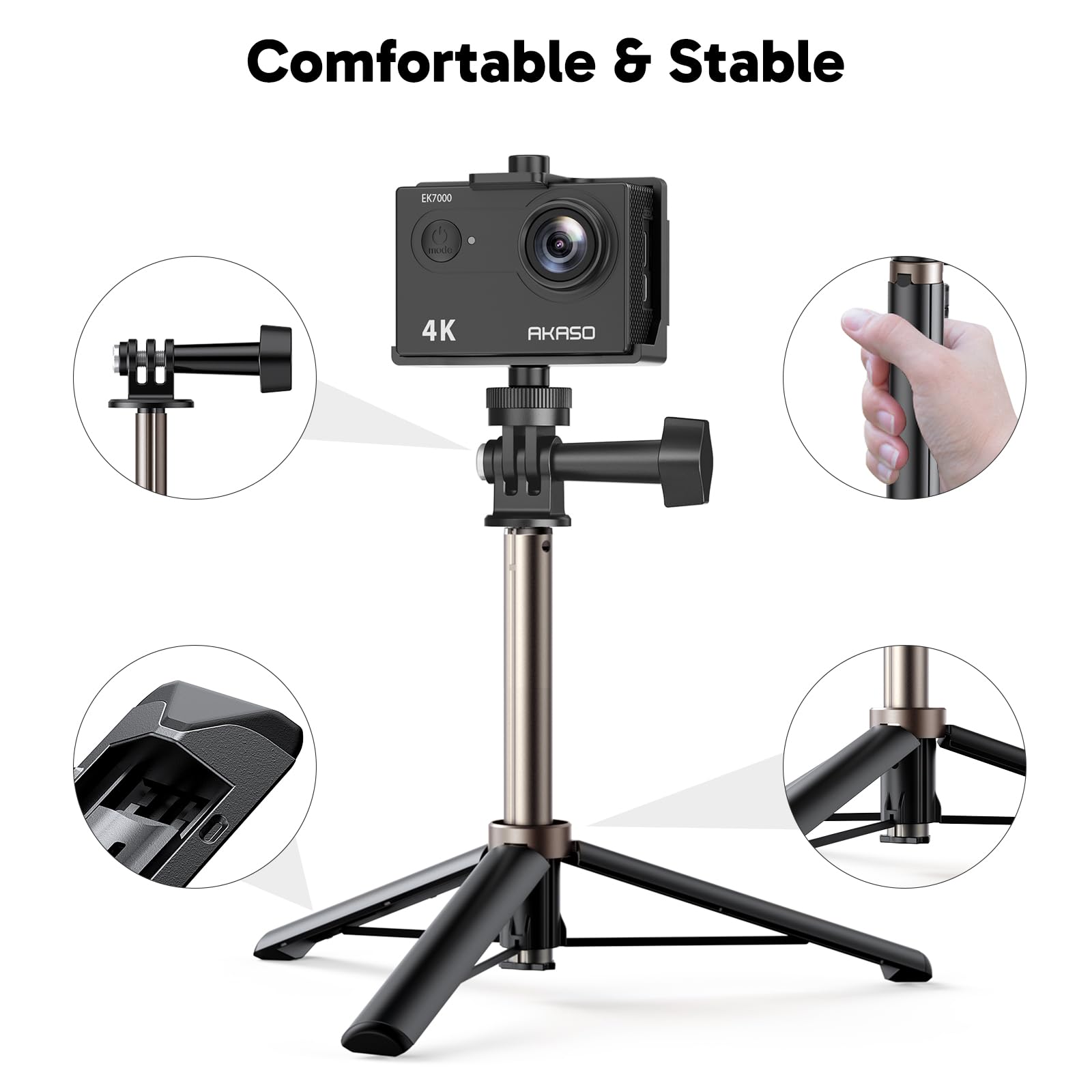 AKASO EK7000 Action Camera Floating Hand Grip Bundle - Includes 4K30FPS EK7000 Underwater Camera, Floating Hand Grip, 2 Batteries, Carrying Case, and Accessory Kits