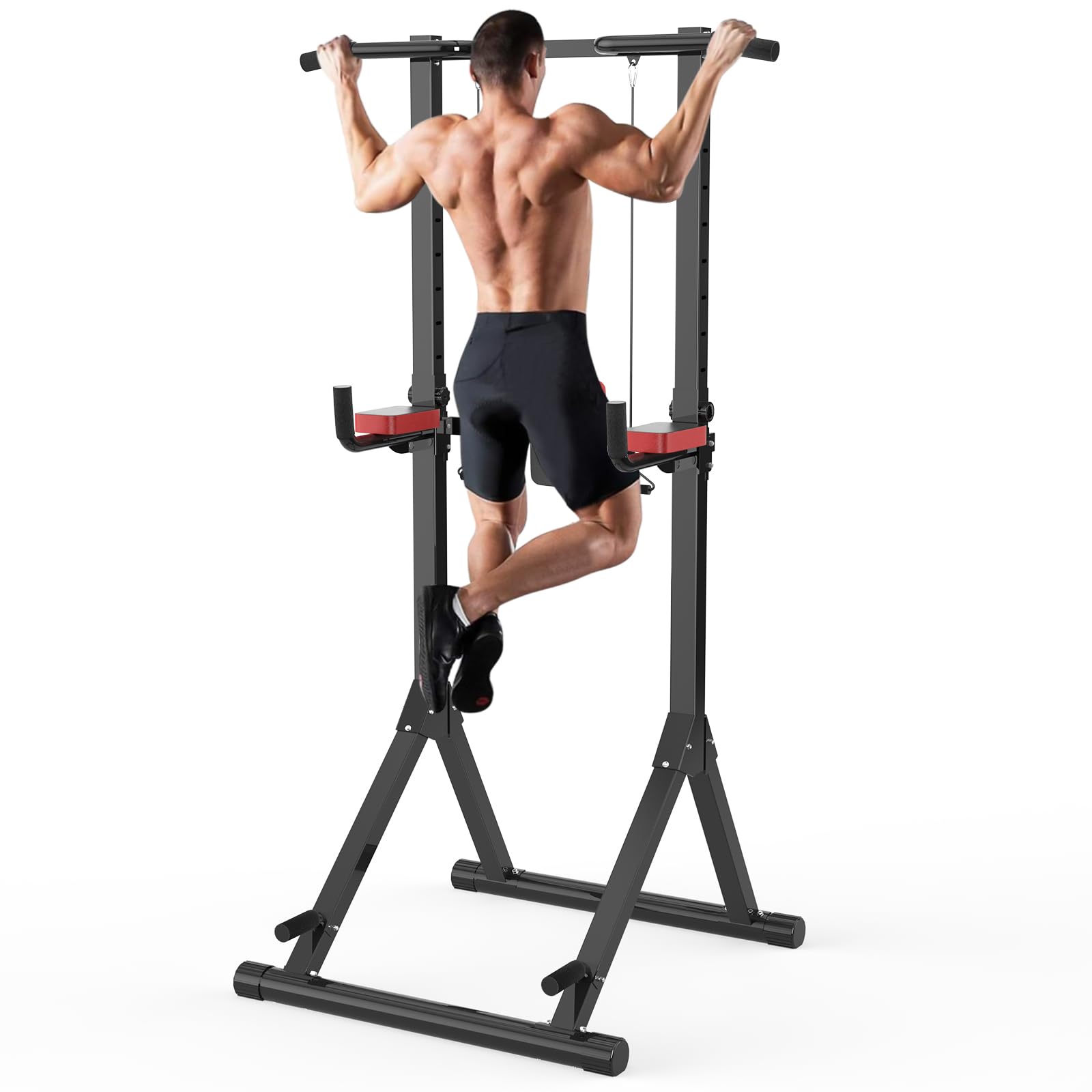 Dskeuzeew Power Tower Dip Station Pull Up Bar, Adjustable Height Multi-Function Power Tower, Push Up Workout Abdominal Exercise for Home Gym Strength Training Fitness Workout Equipment