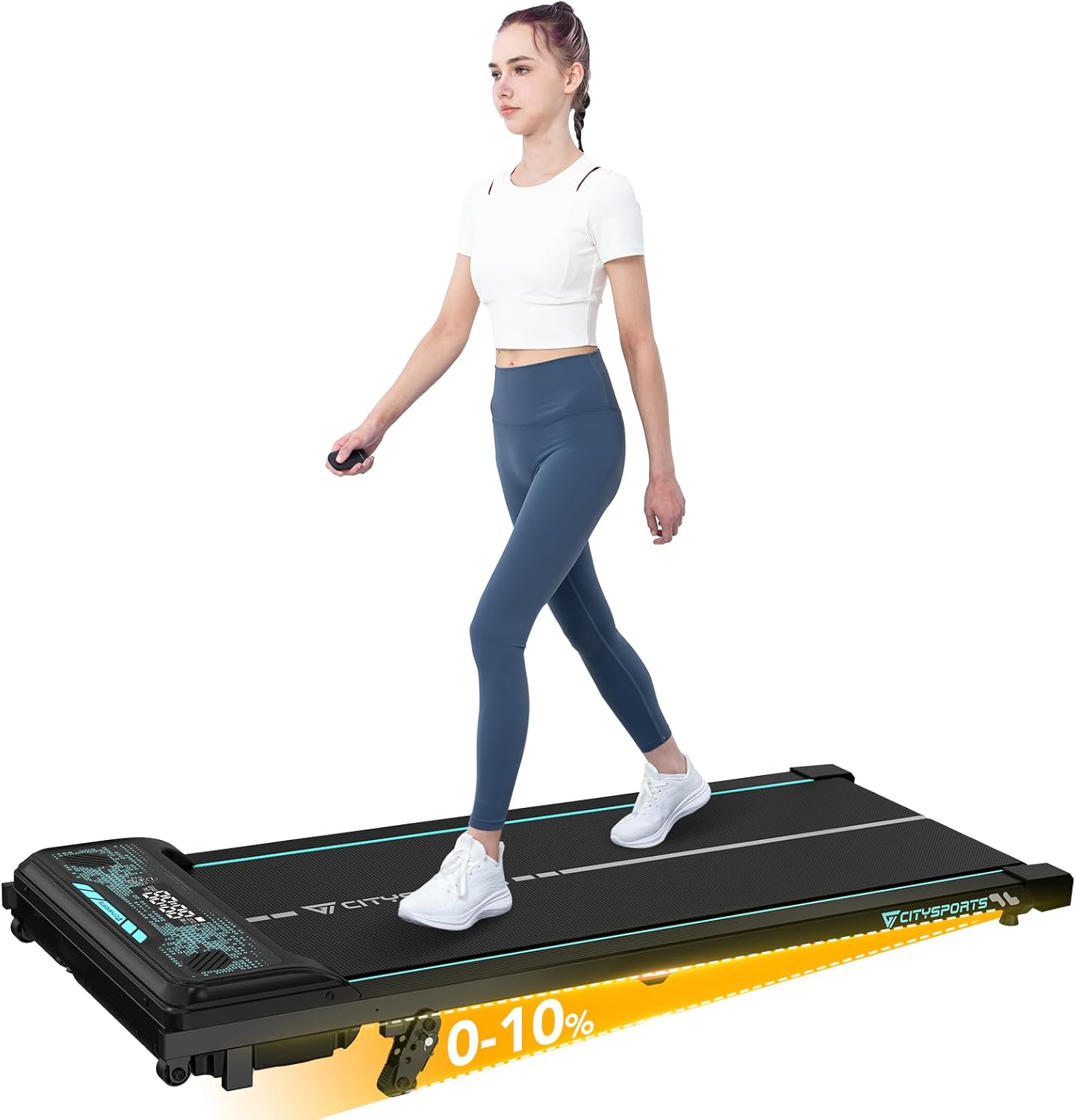 CITYSPORTS 10% Incline Walk Pad Workout Equipment, 6KM/H Under Desk Treadmills, Portable Walking Running Machine Slim Compact Motorized Electric Treadmill with Remote Control