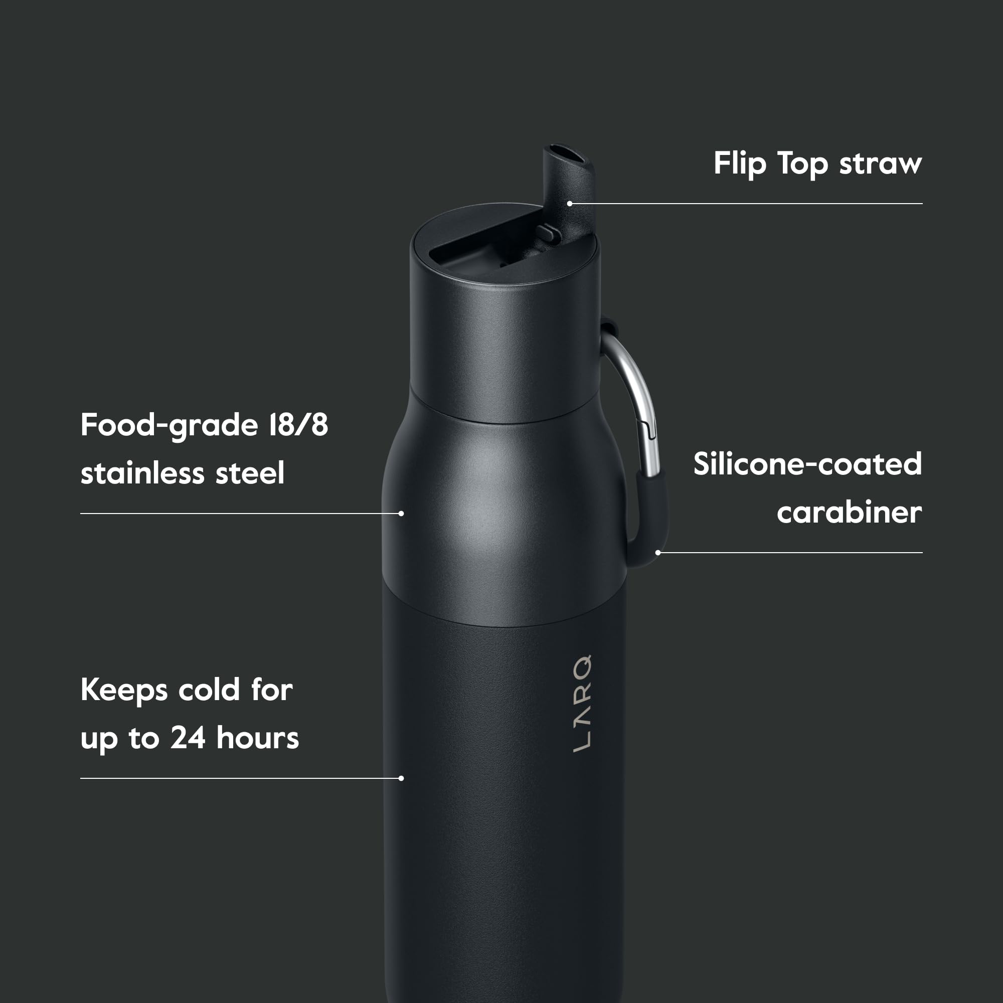 LARQ Bottle Flip Top 17oz - Insulated Stainless Steel Water Bottle with Straw | BPA Free | Reusable Water Bottle for Sports, Gym, and Travel | Keep