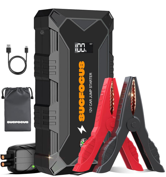 Car Battery Jump Starter, 2500A Jump Starter (for 8.0L Gas or 6.5L Diesel Engine), Battery Jumper Starter Portable, Jump Box, Jump Start Battery Pack with Jumper Cable, LED Light/USB QC3.0 (Red Black)