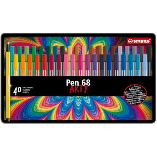 STABILO Pen 68 - Premium Fibre-Tip Pen - ARTY - Tin of 40 - Assorted Colours