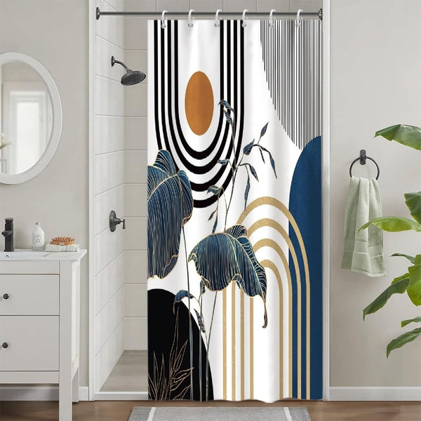 Uiiooazy Anti-Mould Shower Curtain, Narrow Shower Curtain 90 x 180 cm Terracotta Tropical Palm Leaves Jungle Blue Small Bath Curtains Washable Fabric