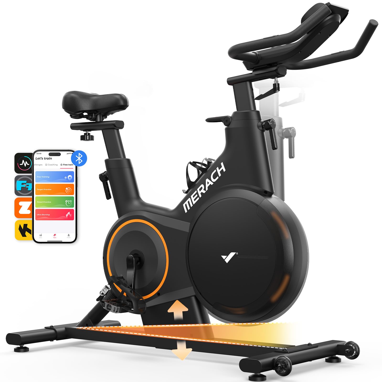 MERACH Exercise Bike with LED Display, Stationary Bike with Exclusive App for Customized Exercise Plans, Quiet Indoor Cycling Bike Exercise Equipment for Home Gym Use, 300lbs Weight Capacity