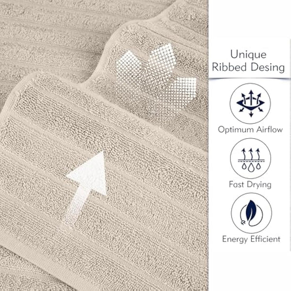 BERIBO Turkish Towel Set 100% Cotton (Cloud) 6 Pieces, 620gsm (Grey)