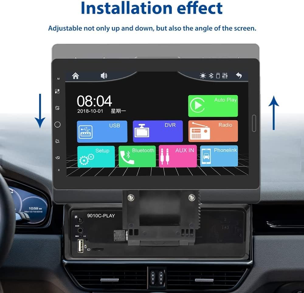10.1 Inch 10.1" 1080P Detachable Touch Screen Car Stereo Headunit Single Din with Built-in Apple Carplay Car Radio Bluetooth with Reverse Camera Support FM SWC USB TF AUX Mirror Link Android Auto 1Din