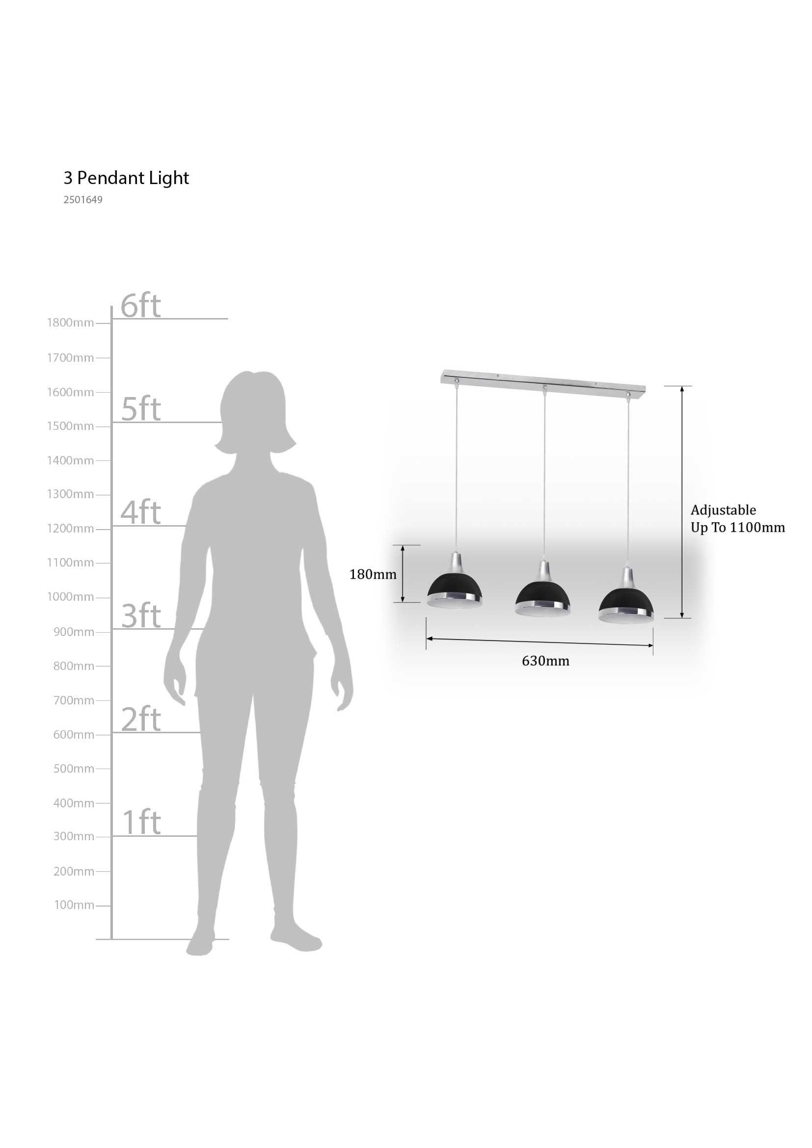 Premier Housewares E27 Edison Screw 40 W 3 Ceiling Light Shade Ceiling Lights Black Pendant Lighting Ceiling Pendant H120xW68xD18