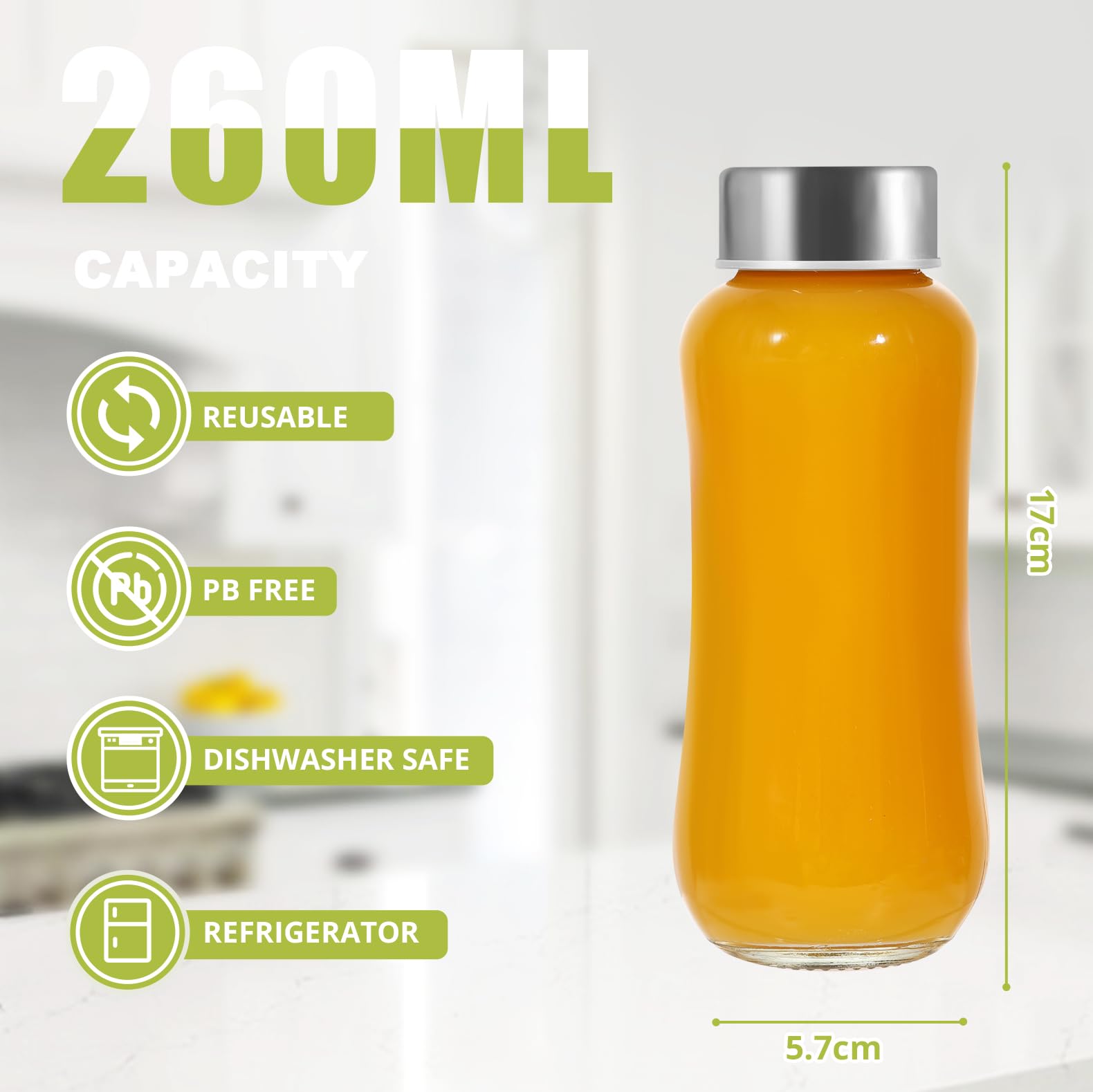 LIMILI Glass Bottles With Stainless Steel Lids, 300/350/750/1000ML Water Bottles, Leak Proof Reusable Drinking Bottles for Hot Cold Drinks, Work, Gym, Home