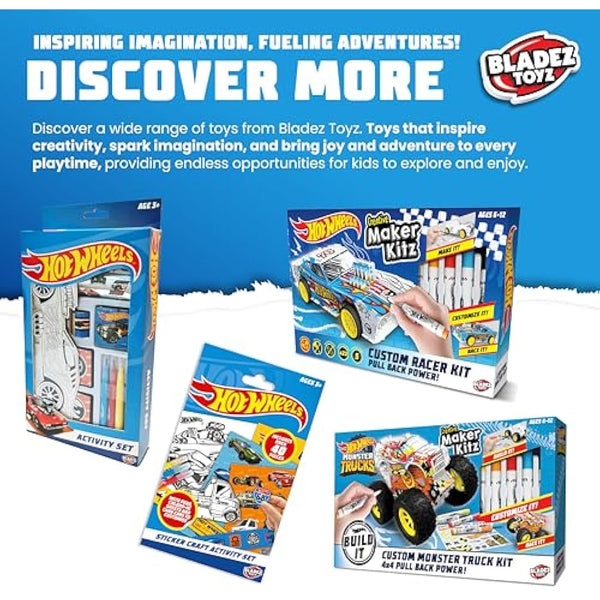 BLADEZ Hot Wheels Toyz Make Your Own Monster Truck - Art Set For Kids 6-12 with Markers & Stunt Ramp - Hotwheels Kit for Play - Kids Colouring Sets & STEM Learning - Customizable & Eco-Friendly
