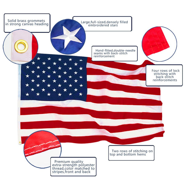 ANLEY EverStrong Series American US Flag 6x10 Foot Heavy Duty Nylon - Embroidered Stars and Sewn Stripes - 4 Rows of Lock Stitching - USA Banner Flags