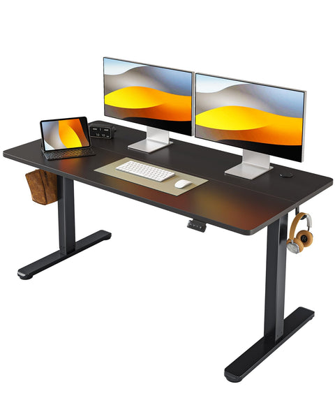 FEZIBO Height Adjustable Electric Standing Desk, 120 * 60 cm Stand up Table, Sit Stand Home Office Desk with Splice Board, White Frame/Maple Top