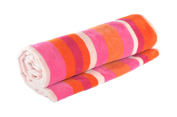 Lex's Linens Striped Velour/Towelling 100% Cotton Beach Towels (Pink & Orange, 1)