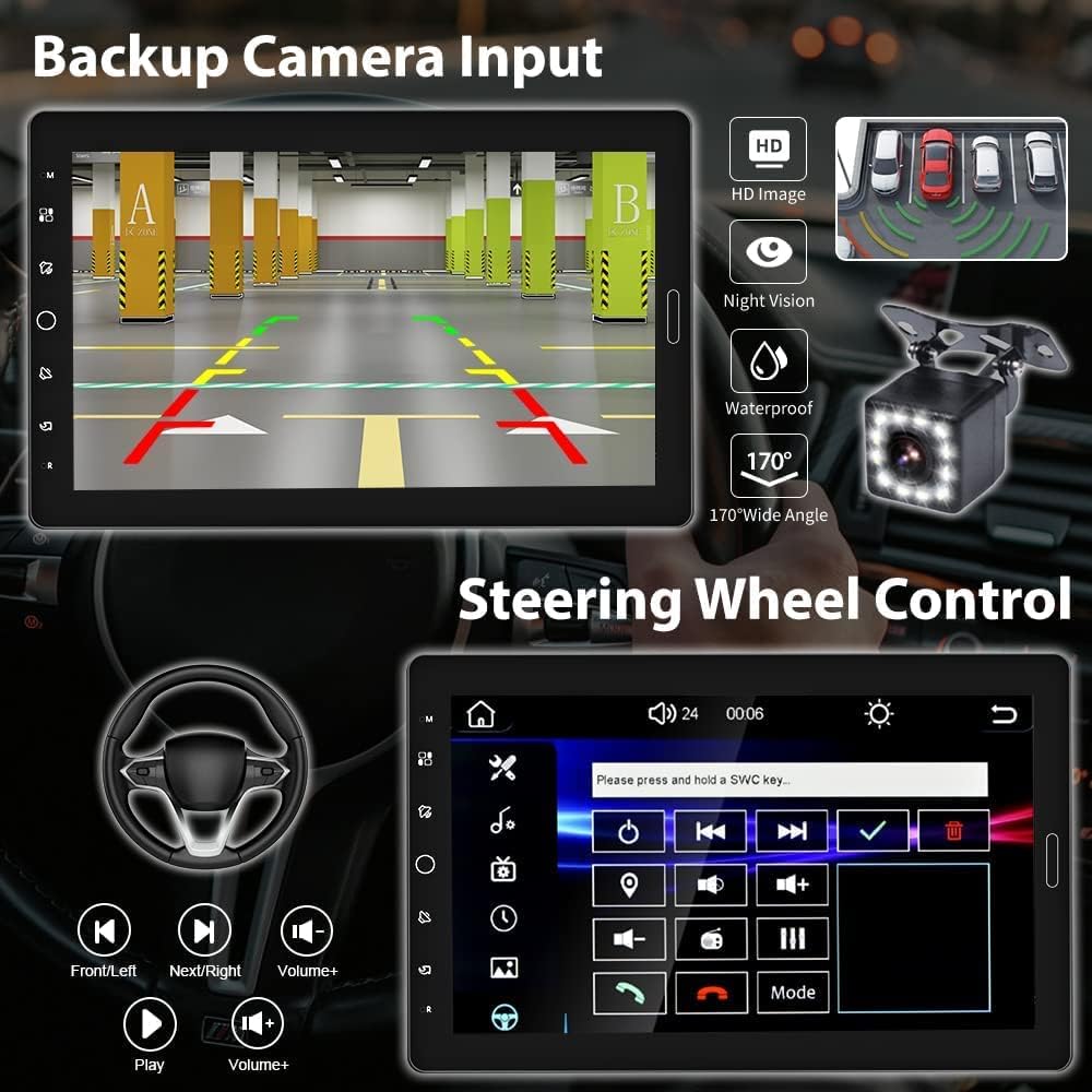 10.1 Inch 10.1" 1080P Detachable Touch Screen Car Stereo Headunit Single Din with Built-in Apple Carplay Car Radio Bluetooth with Reverse Camera Support FM SWC USB TF AUX Mirror Link Android Auto 1Din