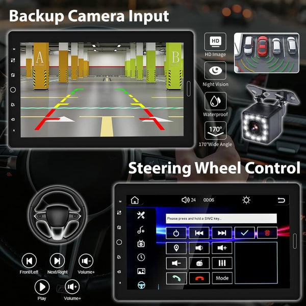 10.1 Inch 10.1" 1080P Detachable Touch Screen Car Stereo Headunit Single Din with Built-in Apple Carplay Car Radio Bluetooth with Reverse Camera Support FM SWC USB TF AUX Mirror Link Android Auto 1Din