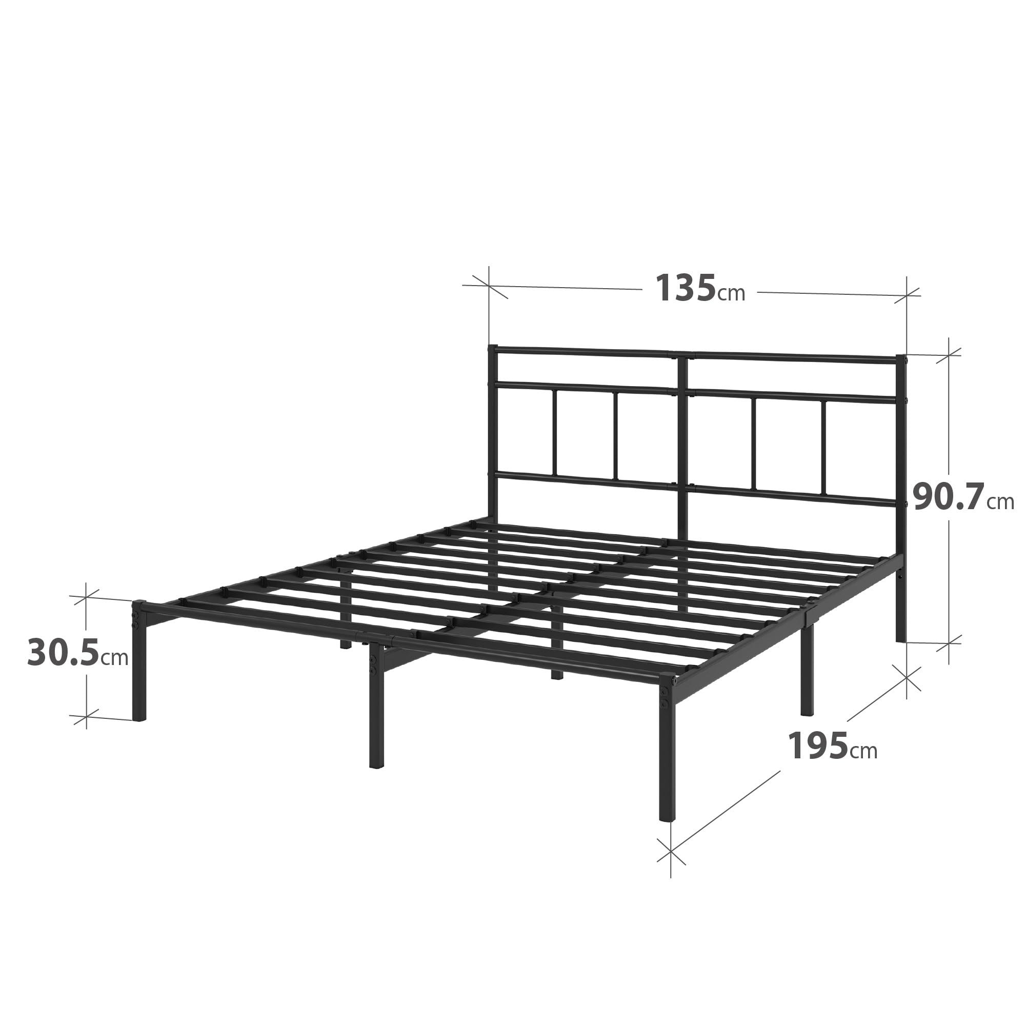 Zinus Elias Double Bed Frame  Bed 135x190 cm  30cm Height Metal Bed Frame with Headboard  Platform bed frame with steel slat support  Modern