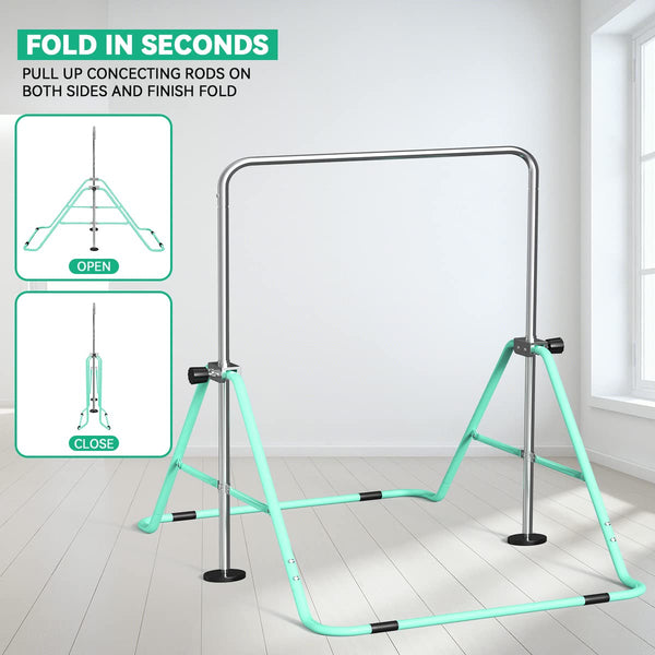 FBSPORT Gymnastics Bar, Folding Horizontal Bar Gymnastics Equipment for Kids Home Training, Expandable Gymnastics Training Bar Junior with Adjustable Height for Girls Boys