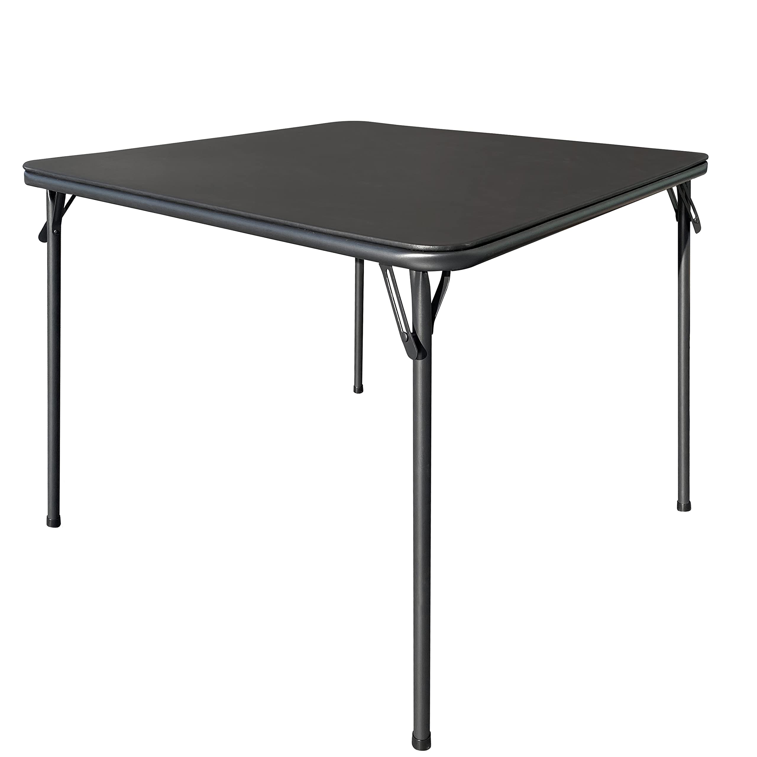 KAIHAOWIN Square Folding Table Vinyl Upholstery Card Table Dining Party Table with Collapsible Legs Portable for Indoor Outdoor-Black