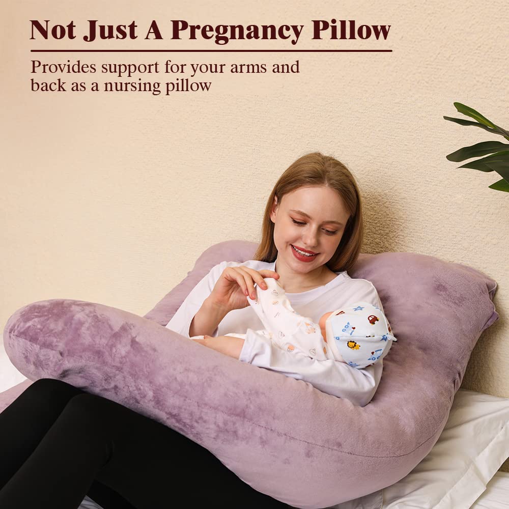 Chilling Home Pregnancy Pillows for Sleeping,U Shaped Maternity Pillow Pillow,55 inch Full Body Pillow Long Pillows for Sleeping, Maternity&Body Pillows for adults with Cover Velvet,Light Black