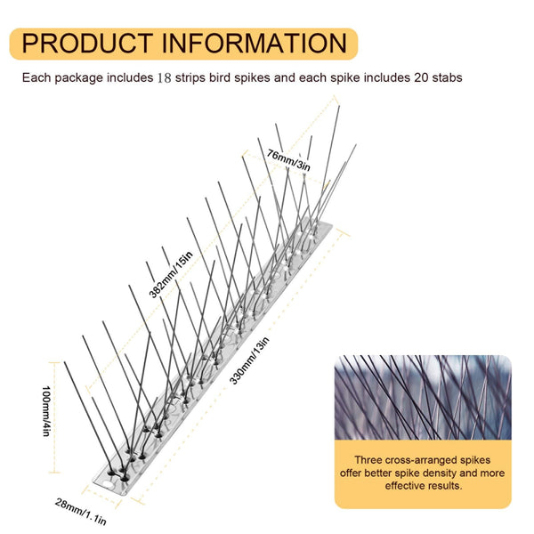 OFFO Bird Spikes with Stainless Steel Base,Cover 5.94m Pigeon Spikes for Roofs and Windows,Bird Deterrent Spikes Set for Deterring Crows,Seagulls and