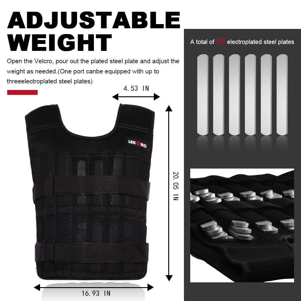 Adjustable Weighted Vest 44LB Workout Weight Vest Training Fitness Weighted Jacket for Man Woman (Included 96 Steel Plates Weights)