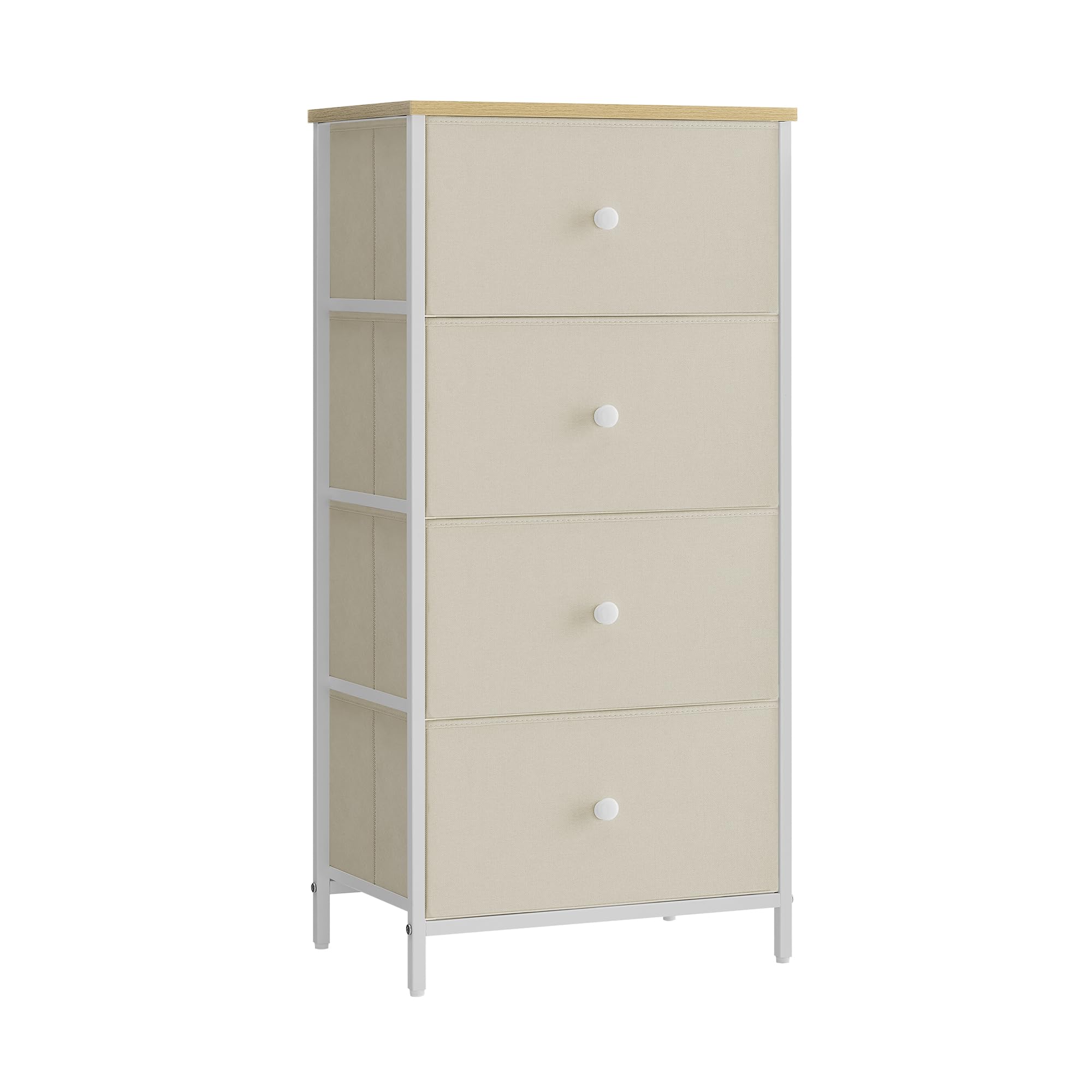 SONGMICS Chest of Drawers Bedroom, Drawer Storage Unit, Dresser with 4 Fabric Drawers, Metal Frame, Tall and Slim, for Closet, Camel Yellow and Cream