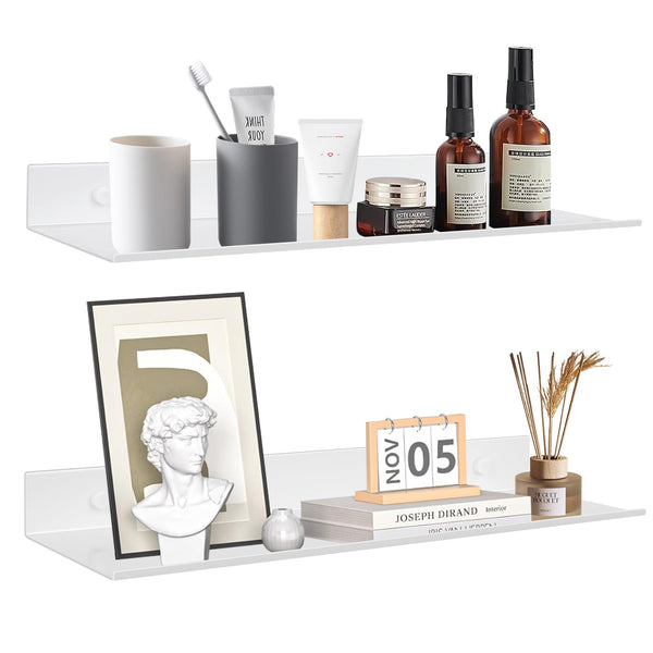 YUET Bathroom Shelf 2 Pack 30CM, White Shower Caddy Wall Mounted Or Self Adhesive Waterproof, Metal Small Floating Shelves, Wall Storage Shelf for