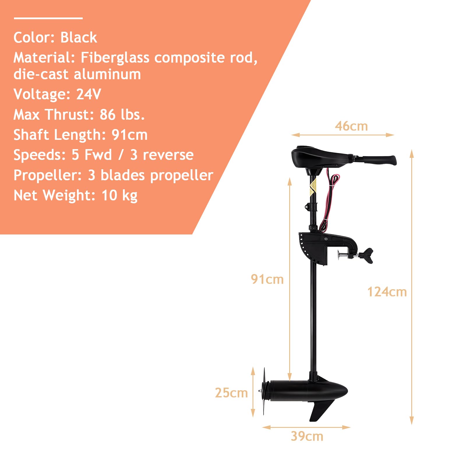 COSTWAY Electric Trolling Motor, 12V 55LBS/24V 86LBS Transom Mounted Outboard Motor with Telescopic Handle & LED Battery Indicator, Bow Mount Boat Engine for Freshwater Saltwater (24V 86LBS)
