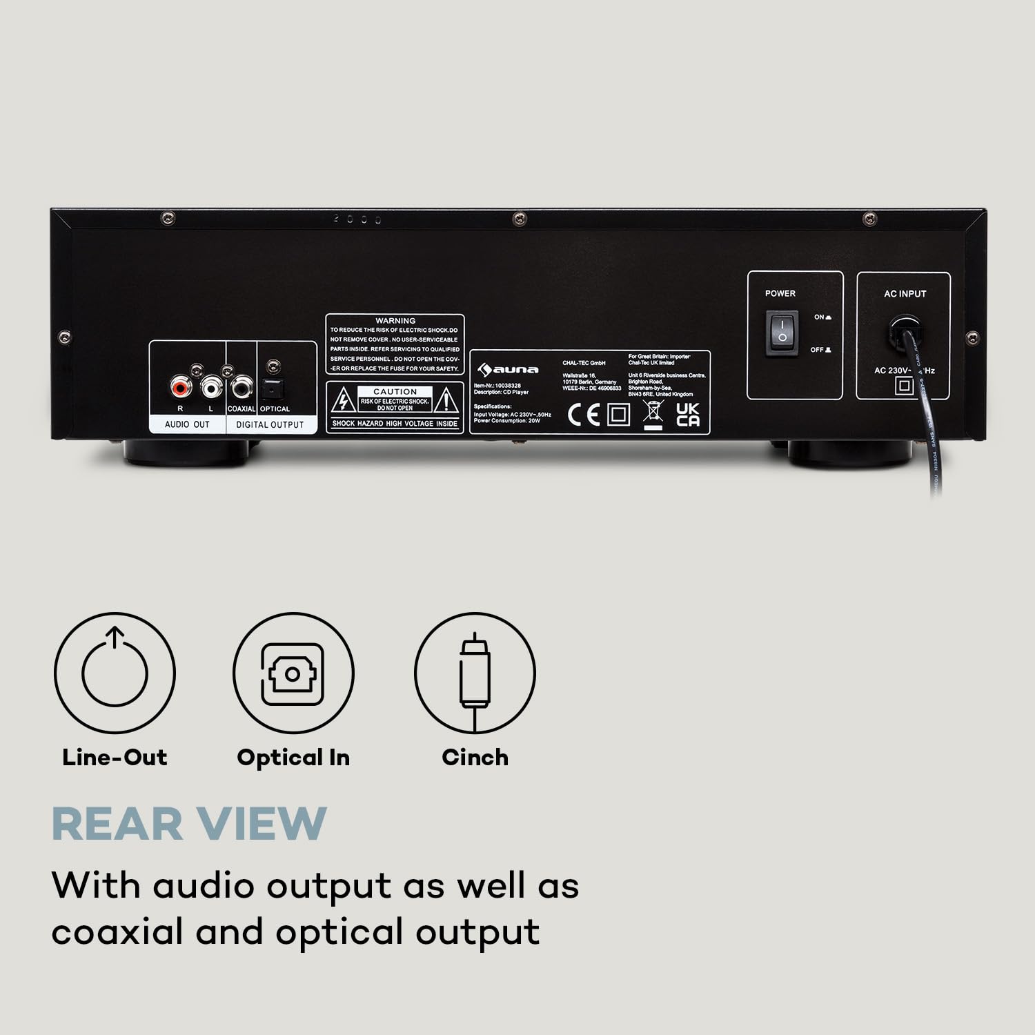 AUNA CD-1000 DG, CD Player HiFi, USB, MP3, Remote Control, CD Player with LED Display, CD Receiver Aluminium, black