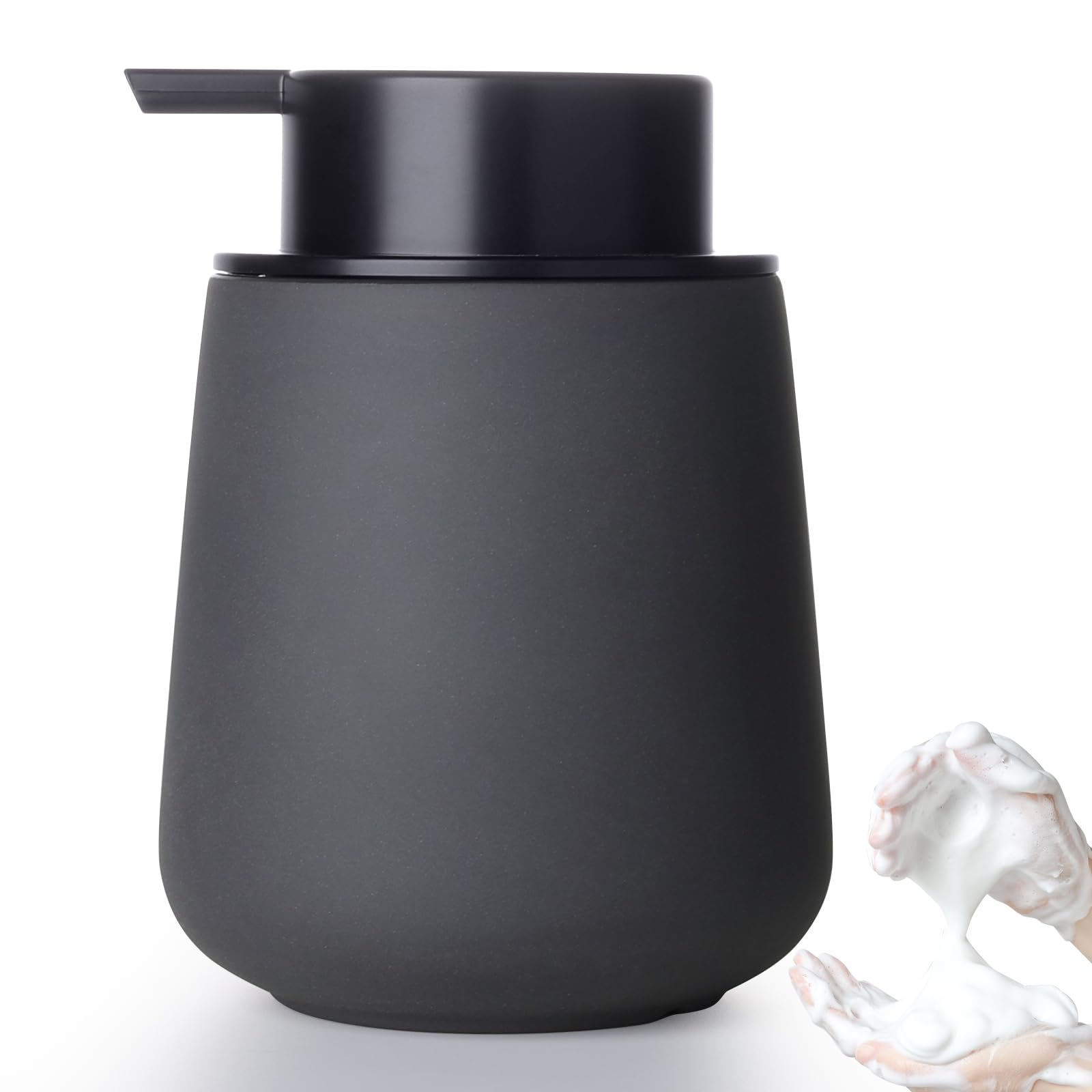 Autumnlife Soap Dispenser Foam Detergent Dispenser Anthracite, 350 ml Ceramic Soap Dispenser with Foam Pump Head, Refillable Foam Soap Dispenser Matt