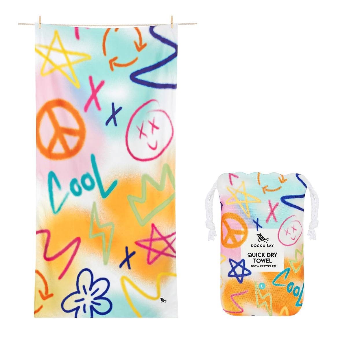 Dock & Bay Beach Towel - Quick Dry, Sand Free - Compact, Lightweight - 100% Recycled - Includes Bag - Sand to Streets, Medium (130x70cm, 51x27)