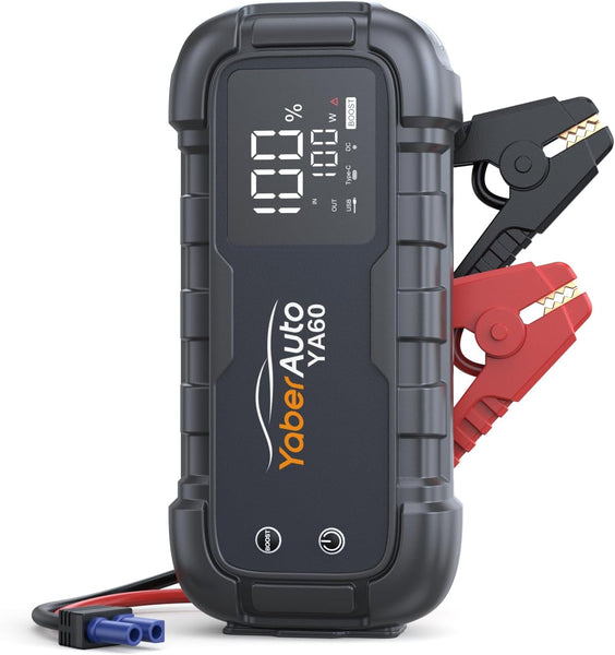 YaberAuto Jump Starter Power Pack 6000A Car Battery Booster Jump Starter - Portable Car Jump Starter for All Gas/12L Diesel 26800mAh Jump Starter with Jump Leads 45W Fast Charging 600 Lumens Light
