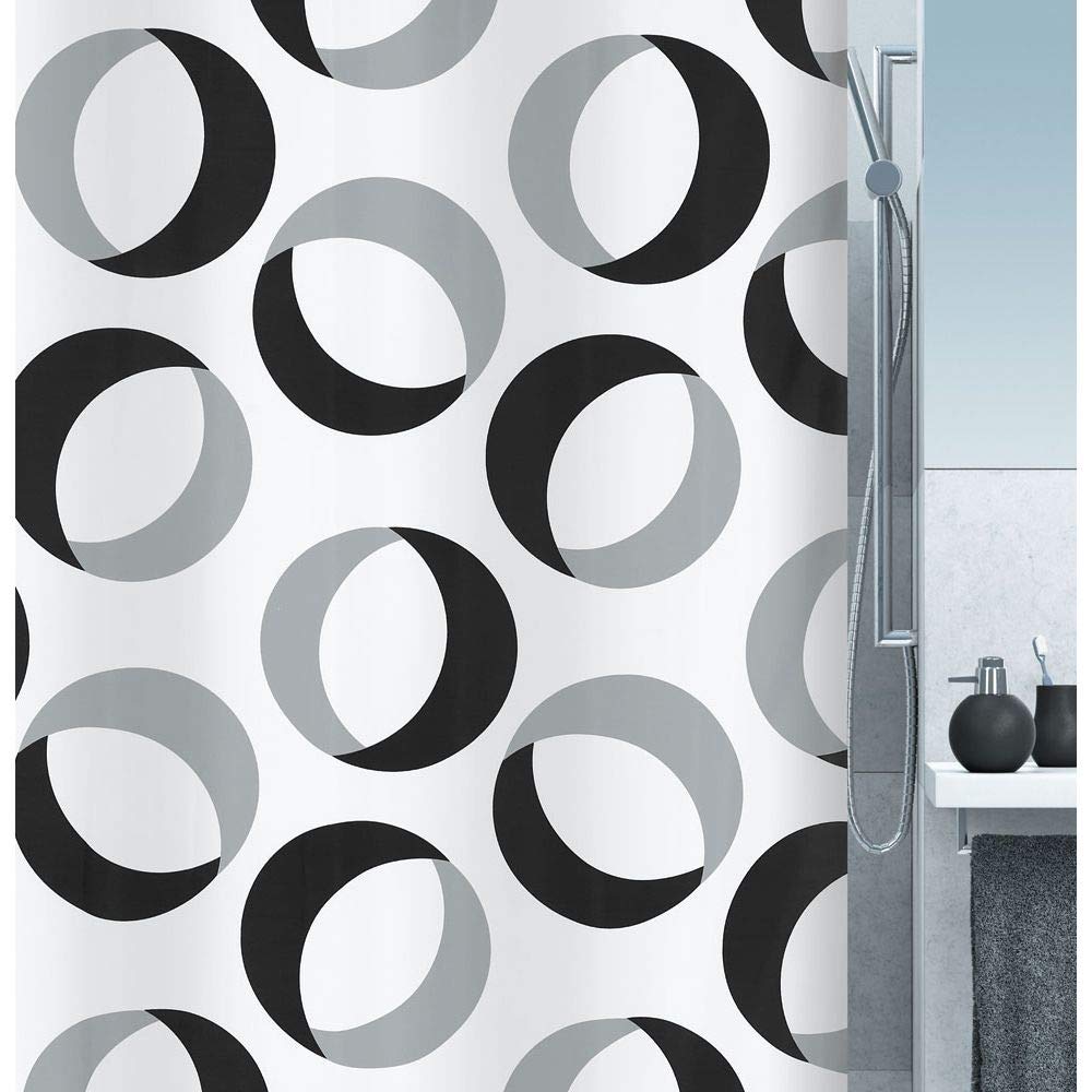 Spirella Polyester Rings Shower Curtain, Grey/Black