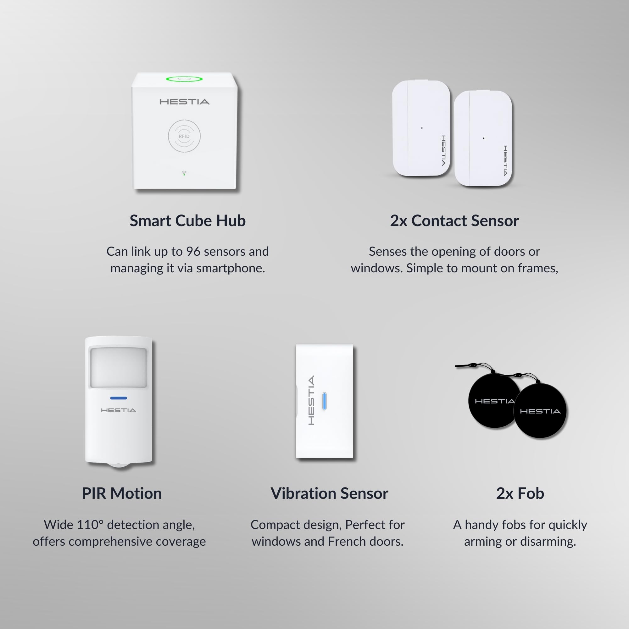 Hestia Wireless Garage Alarm System with Phone App, Metal Garage Sensor, Door Alarm Sensor, Vibration Sensor, Smart Cube Hub House Security System